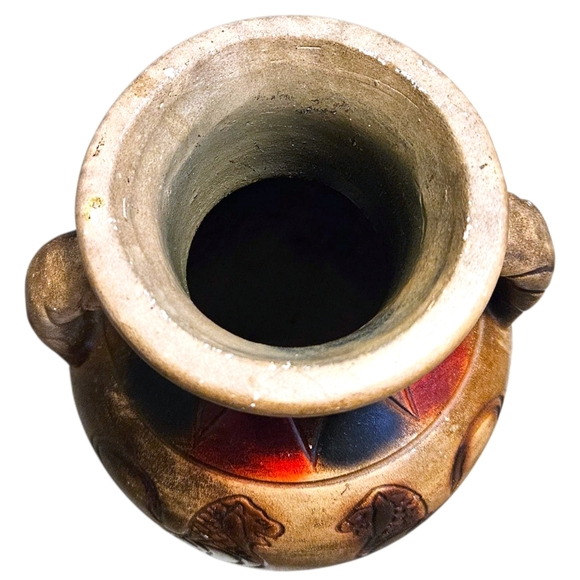 VTG Japanese Vase with Classical Motif Lions 9” Ceramic Urn 1950s-1970s Japan - Picture 5 of 14